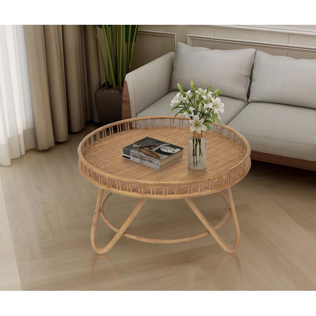 Rattan Coffee Table Round Rattan Coffee Table Modern Coffee Etsy