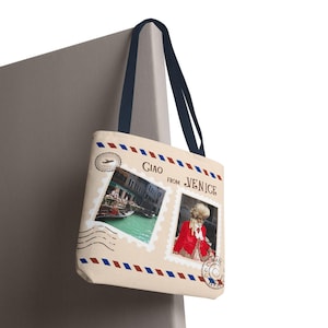 Individuelle Postkarten-Einkaufstasche mit Ihren Fotos & Text, personalisiertes Reisegeschenk, Foto-Souvenir-Tasche