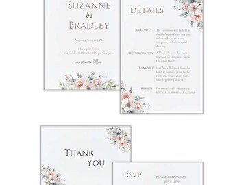 Floral Wedding Invite, Custom Wedding Card, Modern Wedding Card, Printable Canva Template, Digital Wedding Invitation Card
