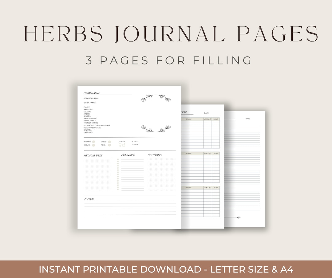 Herbal Journal Pages Printable Herb Planner Pdf Herb Template Pdf