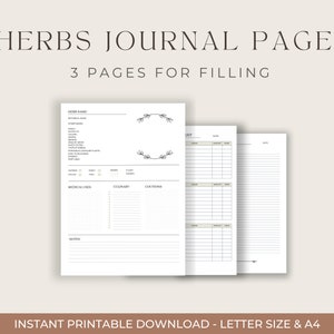 Herbal journal pages | Printable herb planner pdf | Herb template pdf | Instant Download Herbs printable
