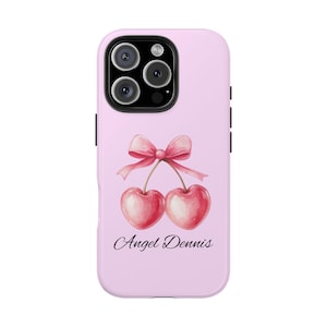 Custom Name Personalized Cherry Ribbon coquette Bow Tough Hard Phone Case Cover iPhone 16 15 14 13 12 11 8 7 Pro Max Galaxy S24 S23 S22 S21