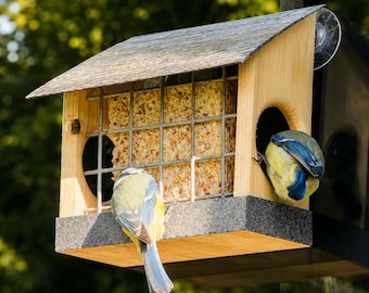 Mangeoire pour oiseaux en suif de fenêtre - Mangeoire pour oiseaux en bois faite main