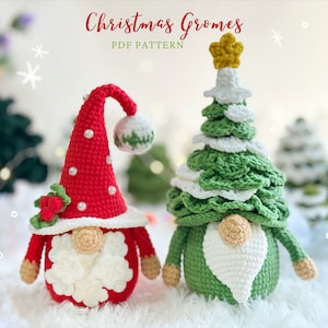 Christmas Gnome Crochet Patterns, Amigurumi Crochet Gnome  Patterns, Crochet Gnome Christmas Tree Pattern, Gnome Santa Crochet Pattern