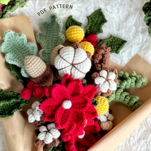 Weihnachtsblumenstrauß Häkelanleitung, Weihnachtshäkelanleitung, Weihnachtsstrauß, Häkelanleitung