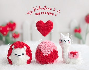 Valentine Crochet Pattern, Hedgehog No Sew Pattern, Llama Valentine Crochet Pattern, Valentine Amigurumi Crochet Pattern, Heart Crochet