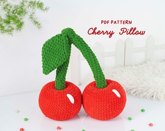 Wzór na szydełkową poduszkę wiśniową: pluszowy owoc amigurumi (wzór PDF)