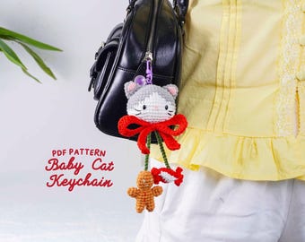 Baby Cat Keychain Crochet Pattern, Christmas Keychain Crochet Pattern, Festive Crochet Tutorial, DIY Gift Idea Pattern, PDF Tutorial