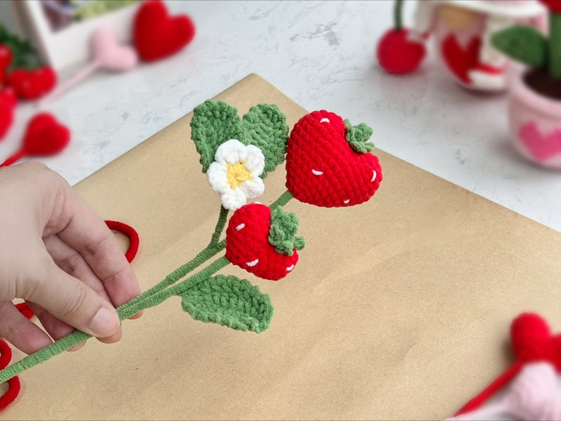 Valentine Flower Bouquet Crochet Pattern, Flower Pattern, Valentine Strawberry Crochet Pattern, Crochet Pattern, Heart Crochet Pattern image 2