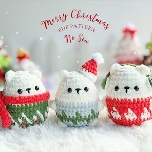Combo 3 Polar Bear No Sew Crochet Pattern, No Sew Crochet Christmas Pattern, Christmas Crochet Pattern, Christmas Amigurumi Crochet Pattern