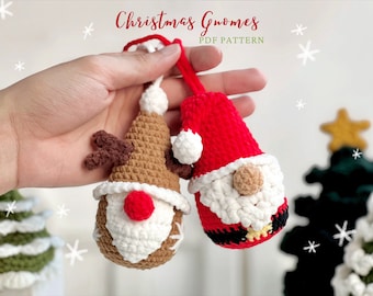 Christmas Gnome Crochet Pattern: Reindeer & Santa Ornaments (PDF Pattern)