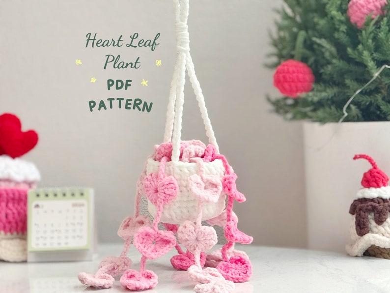 Pothos Car Hanging Pattern, Plant Car Hanging Crochet Pattern, Valentine Crochet Pattern, Car Hanging Crochet Pattern image 1