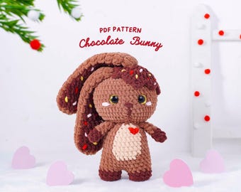 Chocolate Bunny Crochet Pattern, Sweet Amigurumi Valentine Gift, Handmade Ornament Pattern, Amigurumi Valentine Ornament, Gift Toy Design