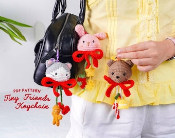 Tiny Friends Keychains Crochet Patterns Bundle, Bear Keychain Pattern, Baby Cat Keychain Pattern, Bunny Keychain Pattern, PDF Tutorial