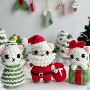 Combo3in1 Christmas Cat, Christmas Crochet Pattern | Christmas Gift Box Cat Pattern, Christmas Tree Cat Pattern, Santa Christmas Cat Pattern