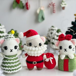 Christmas Crochet Cat Pattern: Santa, Tree, Gift Box (PDF Pattern)