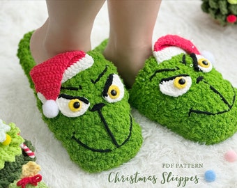 Crochet Christmas Pattern, Christmas Grinch Slippers Crochet Pattern, Christmas Crochet Pattern, Christmas Amigurumi Crochet Pattern