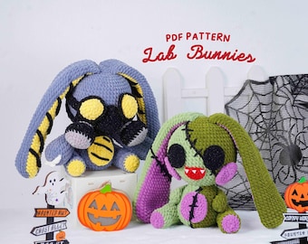 Halloween Bunnies Crochet Patterns Bundle, Franken Bunny Pattern, Biohazard Bunny Pattern, Halloween Crochet Patterns, PDF Pattern