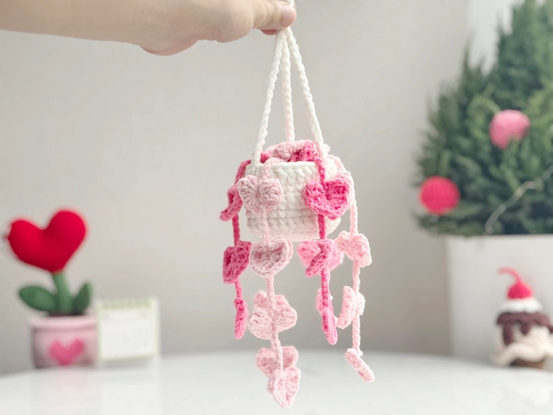 Pothos Car Hanging Pattern, Plant Car Hanging Crochet Pattern, Valentine Crochet Pattern, Car Hanging Crochet Pattern image 2