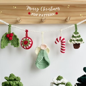 Christmas Ornaments Crochet Pattern: Angel, Candy Cane, Holly (PDF Pattern)