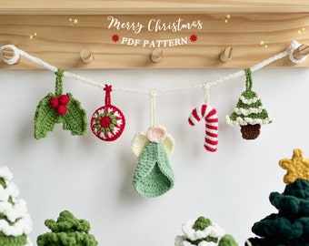 Christmas Ornaments Crochet Pattern: Angel, Candy Cane, Holly (PDF Pattern)