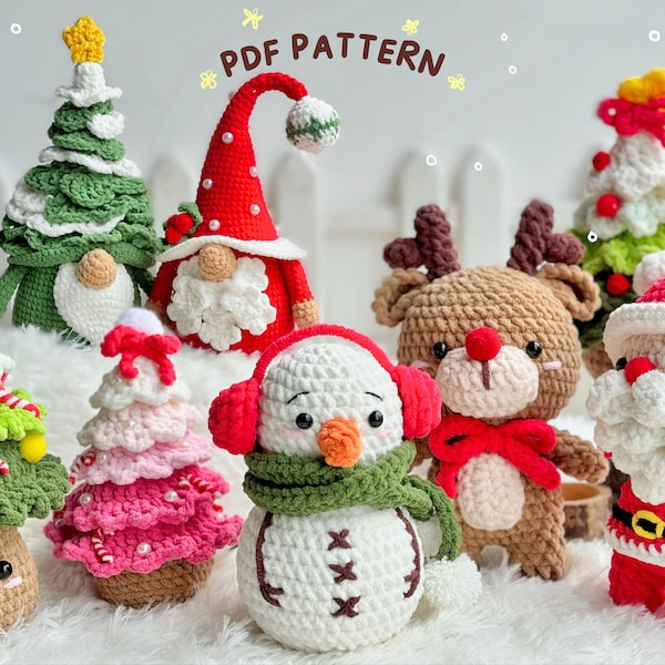 Lot de Noël 7 en 1, motif au crochet de Noël, motif père Noël au crochet, motif sapin de Noël, motif bonhomme de neige