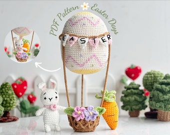 Easter Hot Air Balloon Crochet Pattern, Bunny Crochet Pattern, Easter Day Crochet Pattern, Easter Ornament Crochet, Crochet Pattern