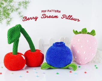 Berry Crochet Pillow Patterns Bundle: Cherry, Blueberry, Strawberry (PDF Pattern