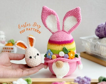 Easter Bunny Crochet Pattern , Amigurumi Easter Bunny Gnome Tutorial,  Easter Amigurumi Patterns, Easter Ornament Crochet