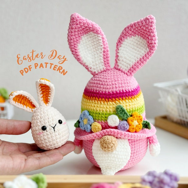 Easter Bunny Crochet Pattern , Amigurumi Easter Bunny Gnome Tutorial,  Easter Amigurumi Patterns, Easter Ornament Crochet