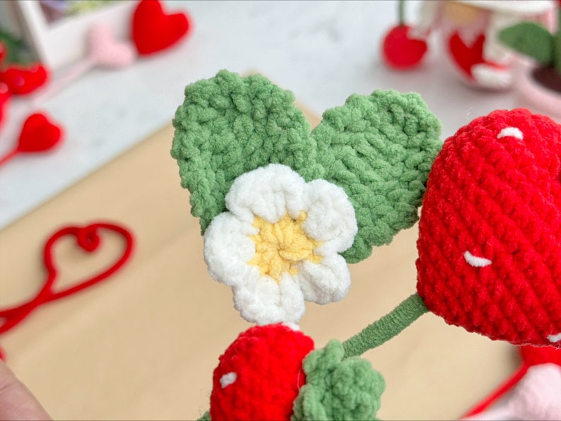 Valentine Flower Bouquet Crochet Pattern, Flower Pattern, Valentine Strawberry Crochet Pattern, Crochet Pattern, Heart Crochet Pattern image 8