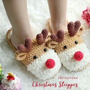 Crochet Christmas Pattern, Christmas Reindeer Slippers Crochet Pattern, Christmas Crochet Pattern, Christmas Amigurumi Crochet Pattern