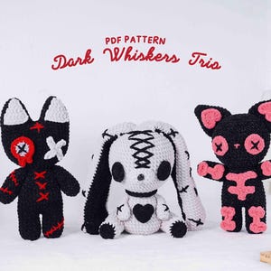 Dark Whiskers Trio Crochet Patterns | Gothic Cat Pattern, Bunny Pattern, Cat Pattern, Halloween Amigurumi Crochet  Patterns, PDF Patterns