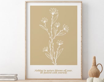 Flower Mantra Quote Print - Minimalist Wall Art - Bedroom Quote Art - Present Moment Poster - Inspirational Wall Art - Digital Download