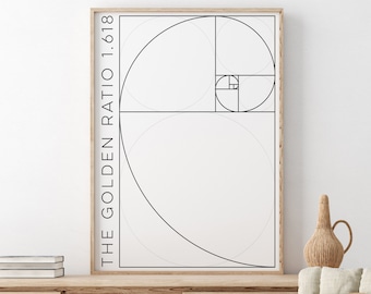 Goldener Schnitt, Fibonacci-Spirale Poster, Fibonacci-Folge Wandkunst, abstrakte druckbare Wandkunst, Boho-Wanddekor, Heilige Geometrie