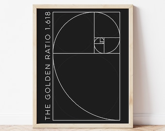 Goldener Schnitt, Fibonacci-Spirale Poster, Fibonacci-Folge Wandkunst, abstrakte druckbare Wandkunst, Boho-Wanddekor, Heilige Geometrie