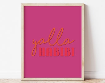 Arabisch Yalla Habibi Print, Funky Poster, Urban Wandkunst, Gewagter Farbdruck, Minimale Wandkunst, Arabische Poster-Druck, Pop Art Print