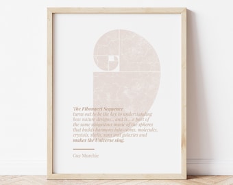 Golden Ratio Zitat Print - Fibonacci Spirale Poster - Fibonacci Reihenfolge Wandkunst - Zitat Wandkunst - Boho Wanddeko - Büro Wandkunst