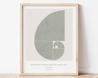 Golden Ratio Zitat Print - Fibonacci Spirale Poster - Fibonacci Reihenfolge Wandkunst - Zitat Wandkunst - Boho Wanddeko - Büro Wandkunst