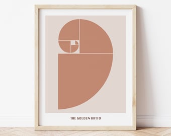 Goldener Schnitt, Fibonacci-Spirale Poster, Fibonacci-Folge Wandkunst, abstrakte druckbare Wandkunst, Boho-Wanddekor, Heilige Geometrie