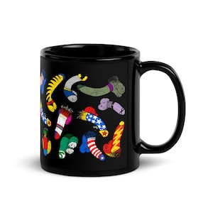 Superheld zak met lullen grappige zwarte glanzende mok inhoud volwassen humor cadeau