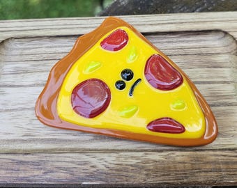 Fused glass pizza slice magnet w/face
