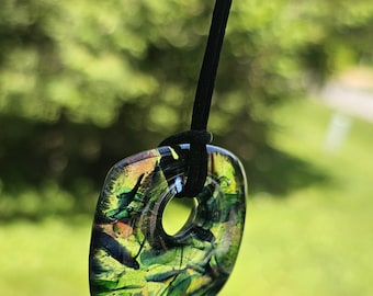 Multi-color Fremont glass fused glass pendant necklace stained glass