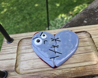 Fused glass angry face broken heart magnet