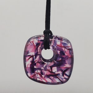 Pink/purple Fremont glass fused glass pendant necklace stained glass