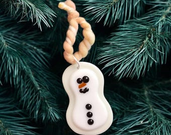Snowman cookie fused glass ornament
