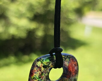 Fremont frit mix fused glass pendant necklace mouth blown stained glass