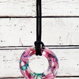 Pink, aqua, clear Fremont fused glass pendant necklace jewelry