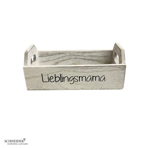 Geschenkbox Mama | DIY Geschenkverpackung | Holzbox als Ersatz für Geschenkkörbe | Unisex - für Frauen und Männer geeignet | Lieblingsmama