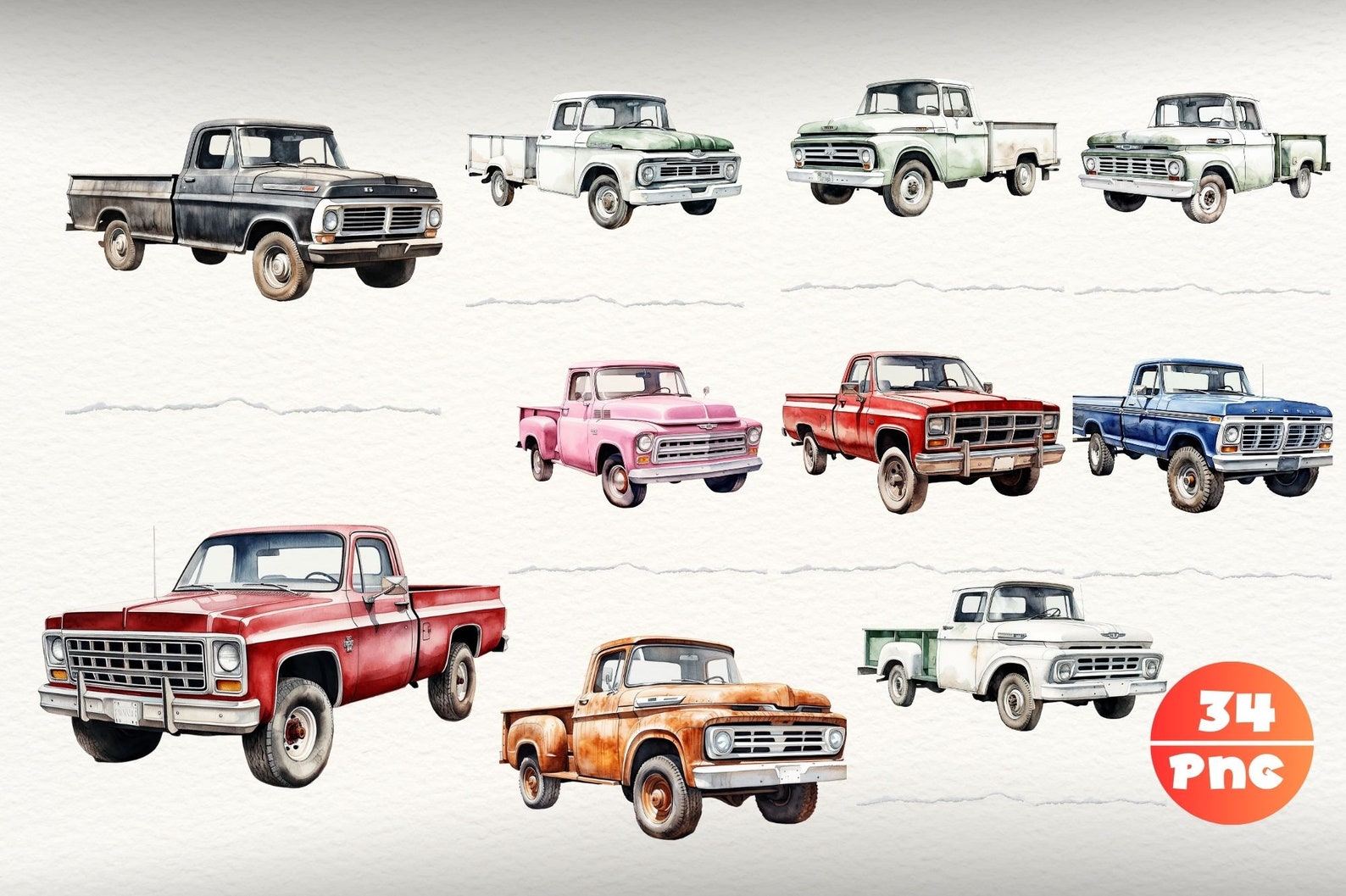 Truck Clipart Clipart PNG, Vintage Truck Art Collection, Watercolor ...